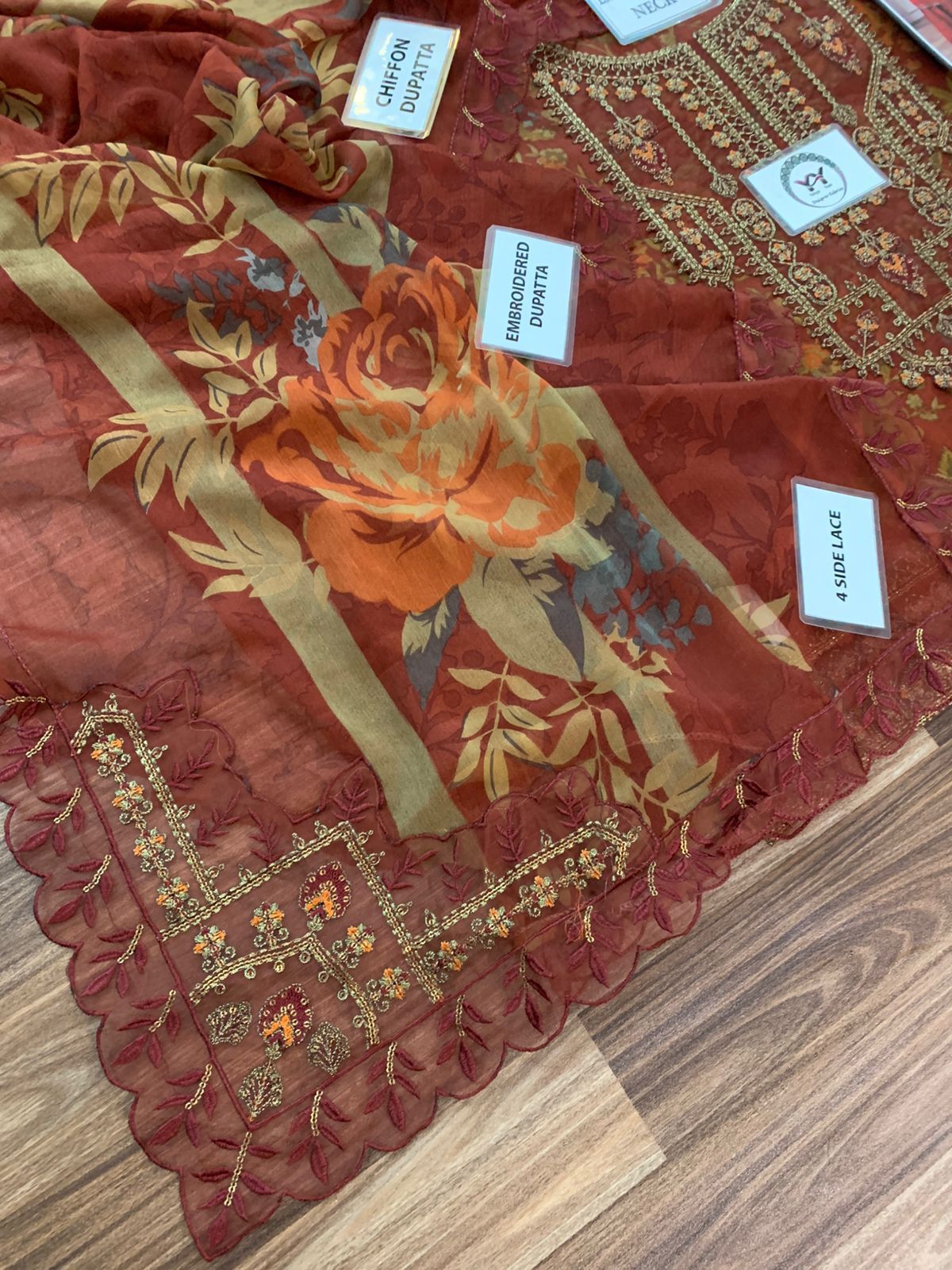 Mohagni – Rust Red Earthy Floral Printed Lawn – 3PC