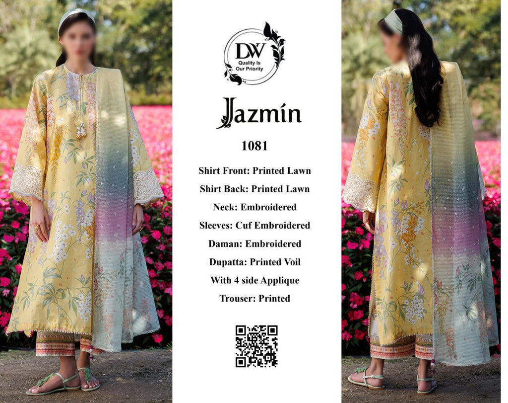 Jazmín – Vibrant Yellow Summer Floral with Ombre Voil Dupatta – 3PC