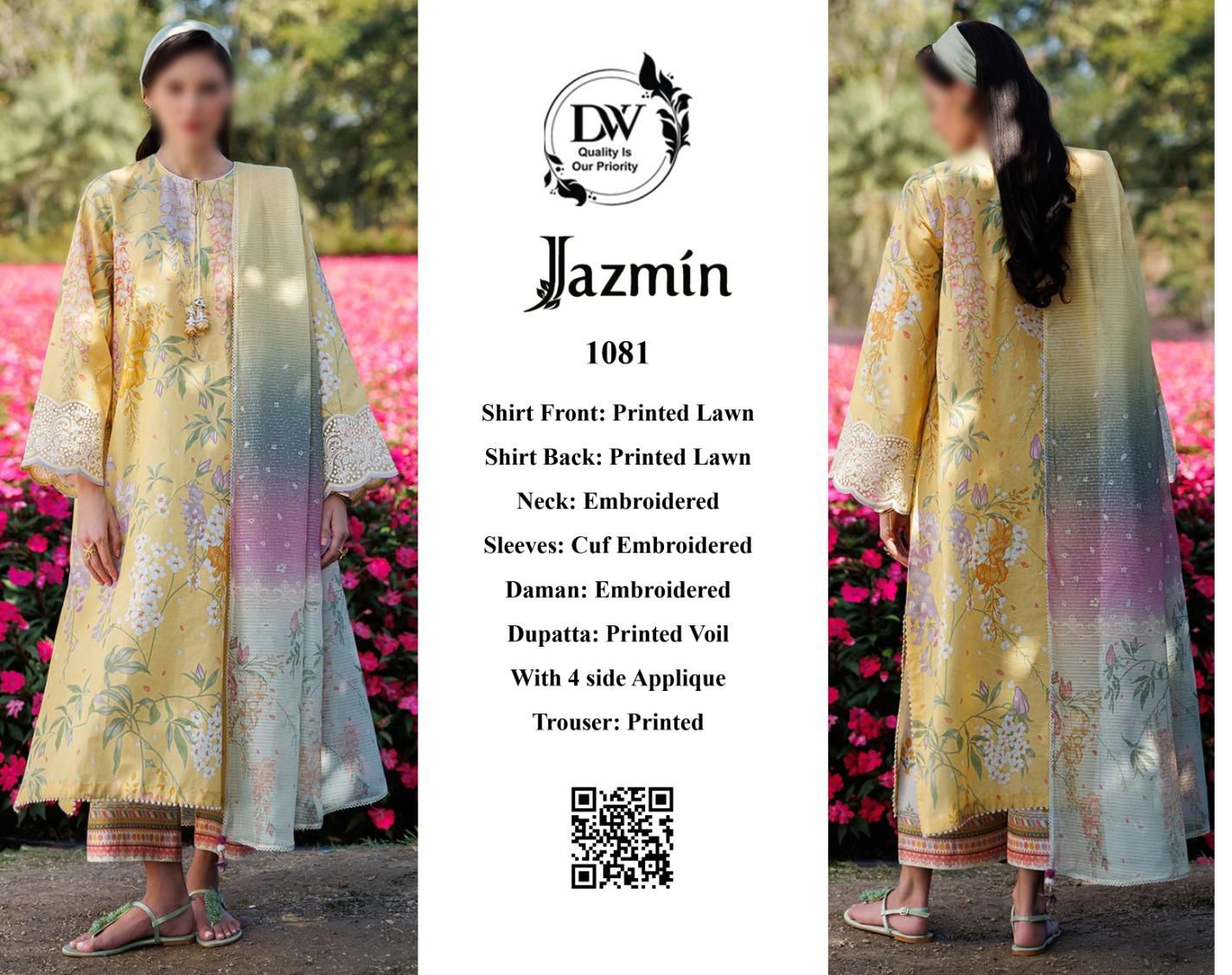 Jazmín – Vibrant Yellow Summer Floral with Ombre Voil Dupatta – 3PC