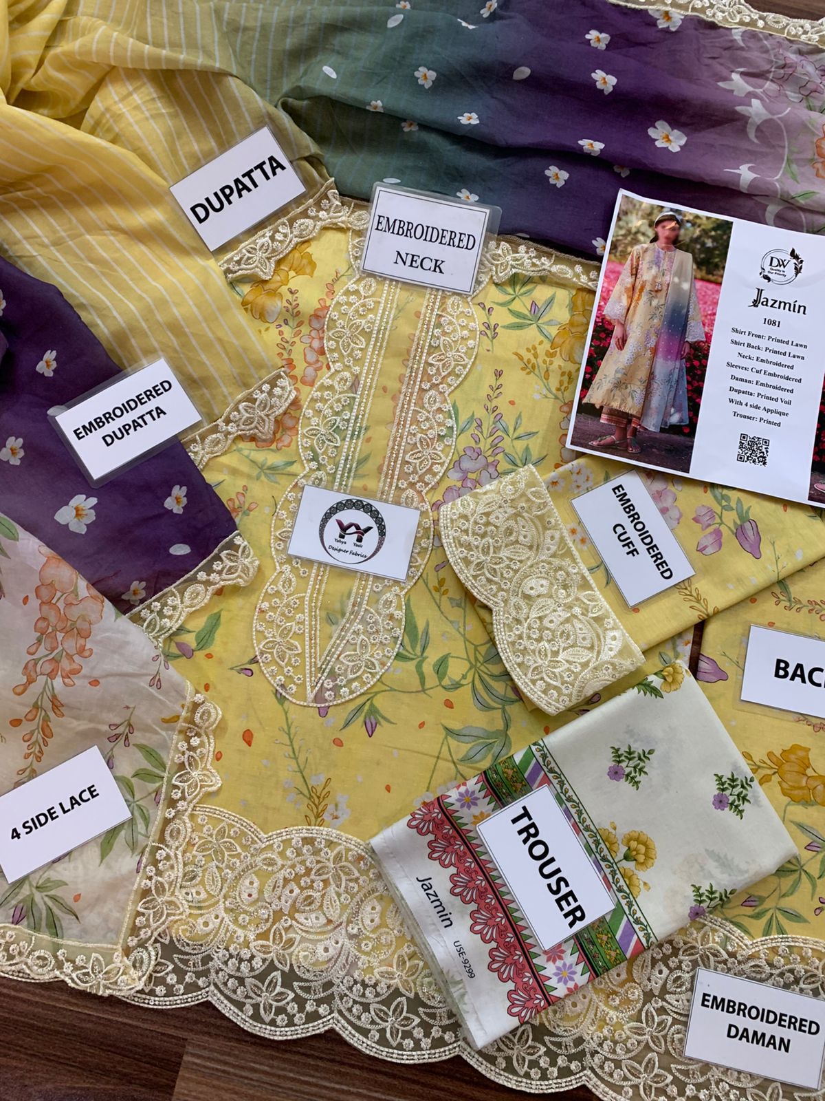 Jazmín – Vibrant Yellow Summer Floral with Ombre Voil Dupatta – 3PC