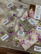 Aneela’s – Lavender Botanical Print with Organza Dupatta – 3PC