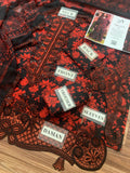 Mohagni – Crimson Red & Jet Black Evening Floral Lawn – 3PC