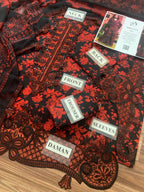 Mohagni – Crimson Red & Jet Black Evening Floral Lawn – 3PC