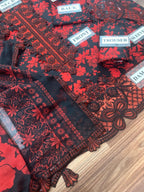 Mohagni – Crimson Red & Jet Black Evening Floral Lawn – 3PC