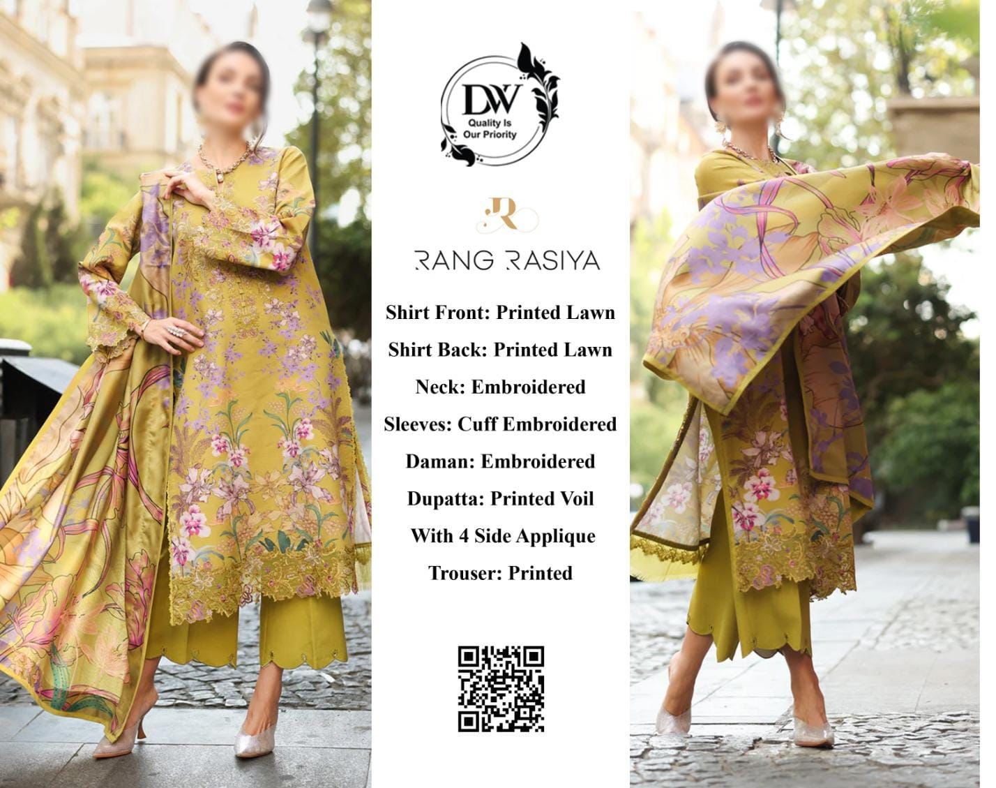 Rang Rasiya – Mustard Yellow Traditional Floral Premium Voil – 3PC