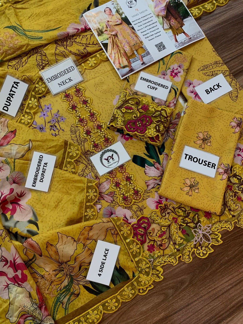 Rang Rasiya – Mustard Yellow Traditional Floral Premium Voil – 3PC