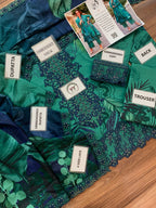Rang Rasiya – Emerald Teal Tropical Leaf Print with Mirror-Work Gala – 3PC