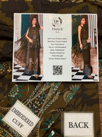 Maria B – Chocolate Brown Premium Cambric with Teal Border – 3PC