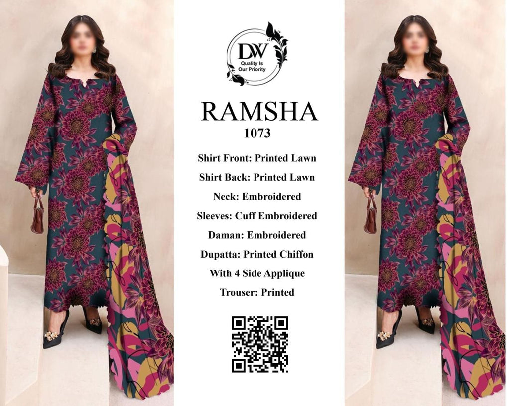 Ramsha – Deep Teal & Magenta Bold Chrysanthemum Lawn – 3PC