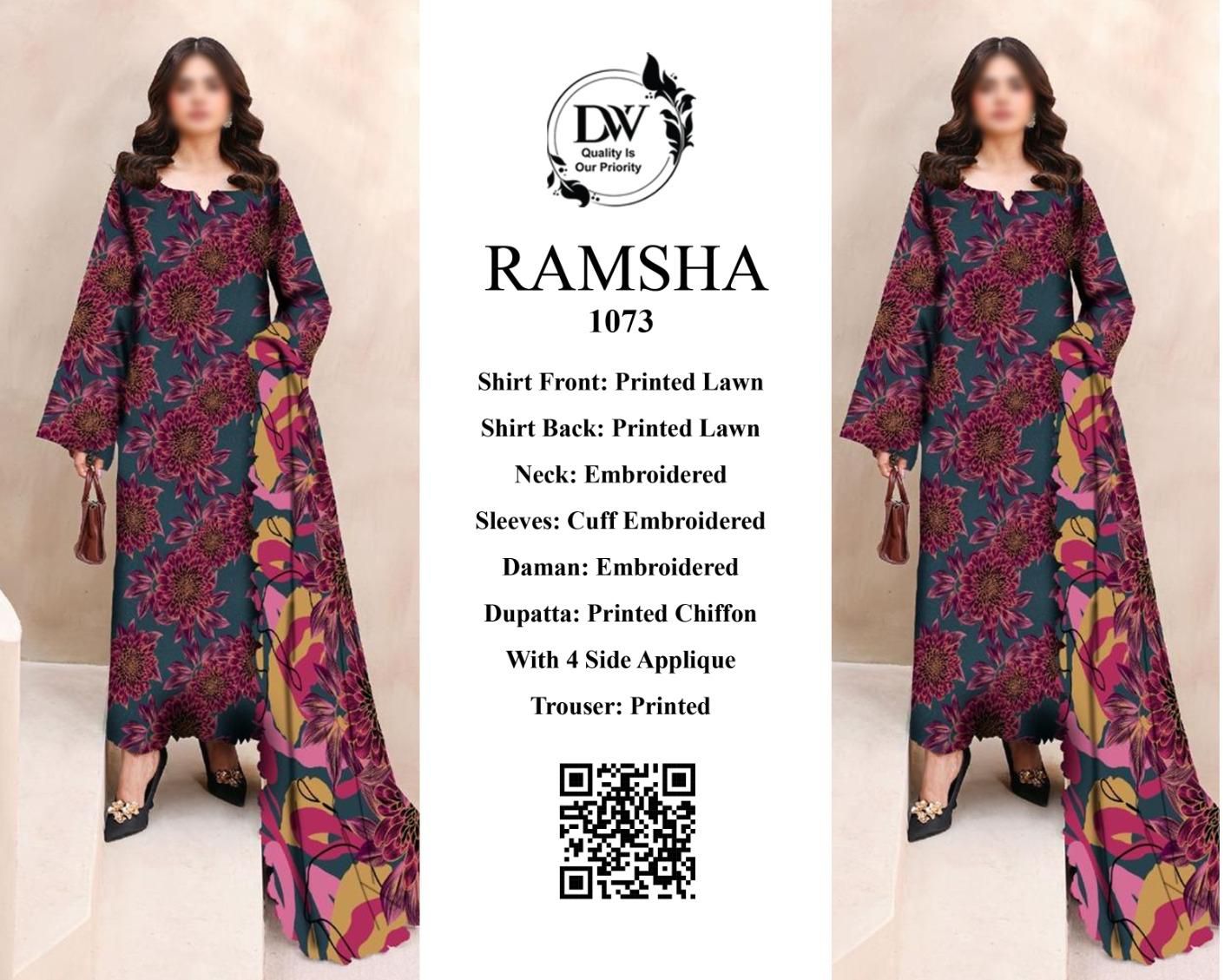 Ramsha – Deep Teal & Magenta Bold Chrysanthemum Lawn – 3PC