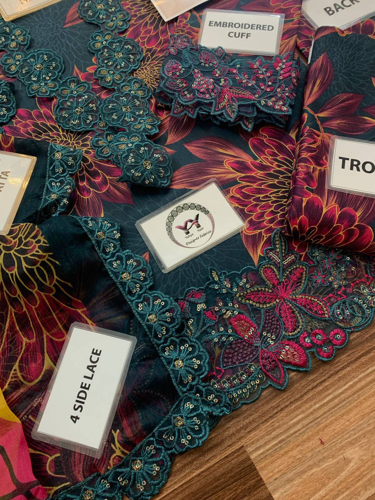 Ramsha – Deep Teal & Magenta Bold Chrysanthemum Lawn – 3PC