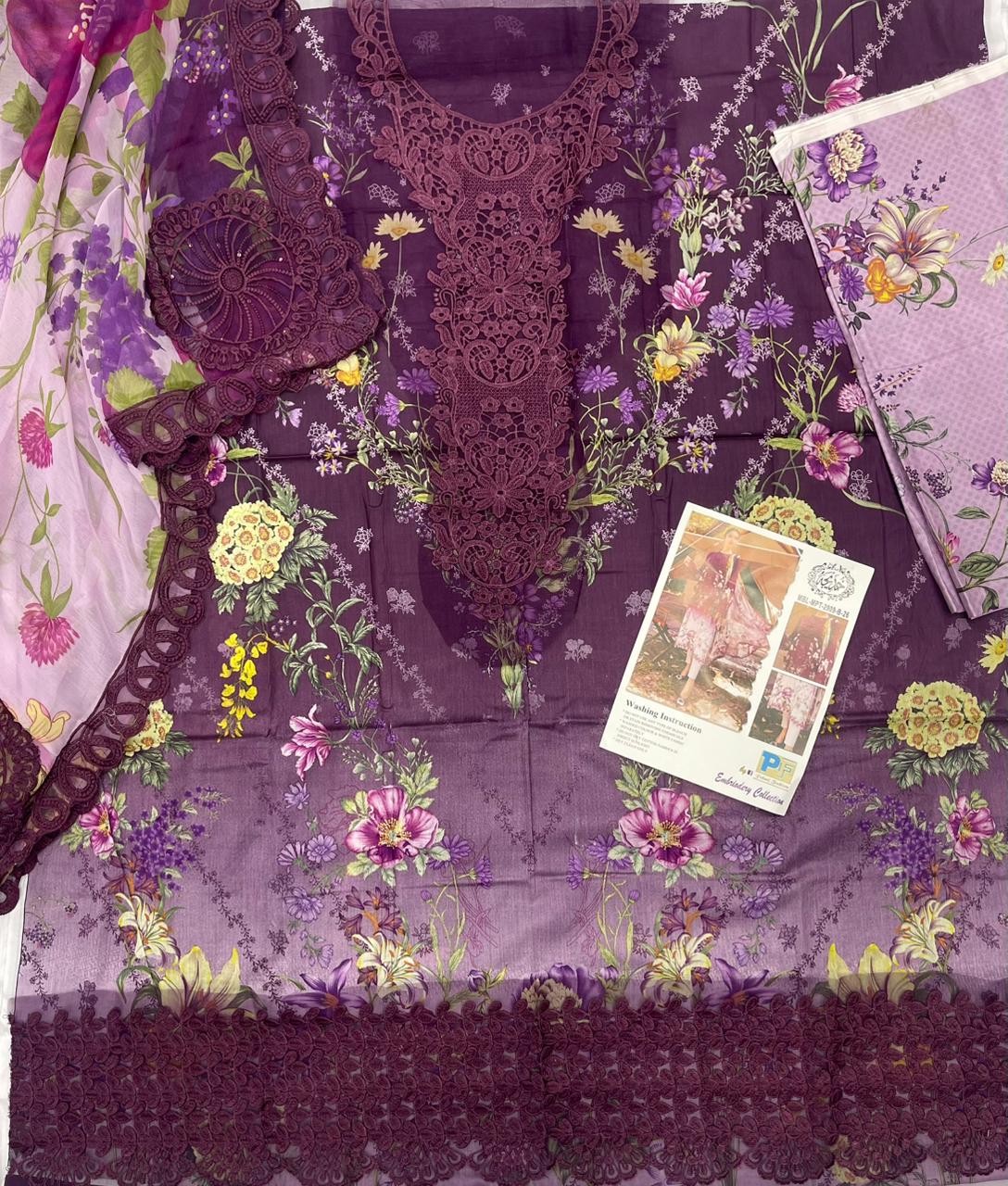 Maria B – Deep Purple Royal Floral Lawn with Cutwork Daman – 3PC